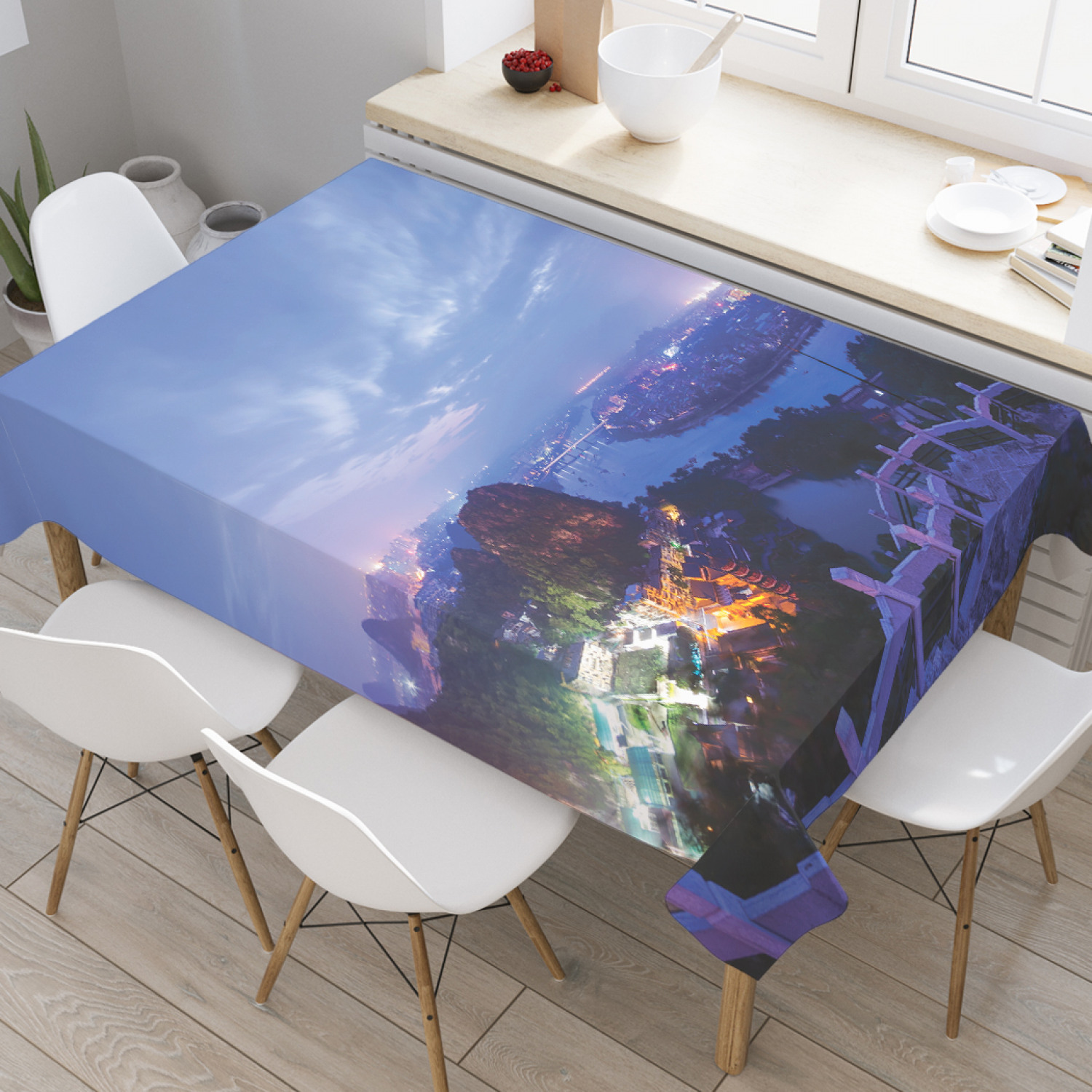 

Скатерть прямоугольная JoyArty "Ночной показ города" из оксфорда, 120x145 см, Синий, Ночной показ города