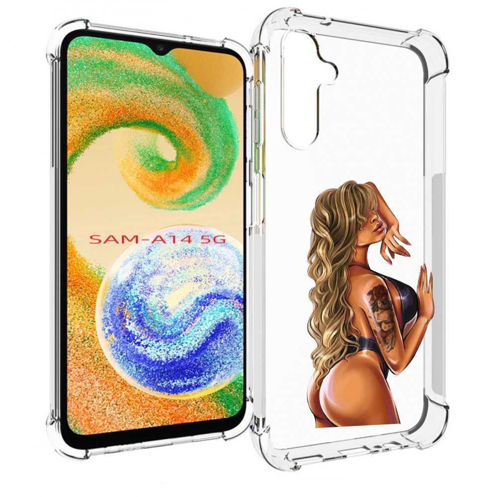 Чехол MyPads девушка-в-черном-кожаном-купальнике женский для Samsung Galaxy A14 5G