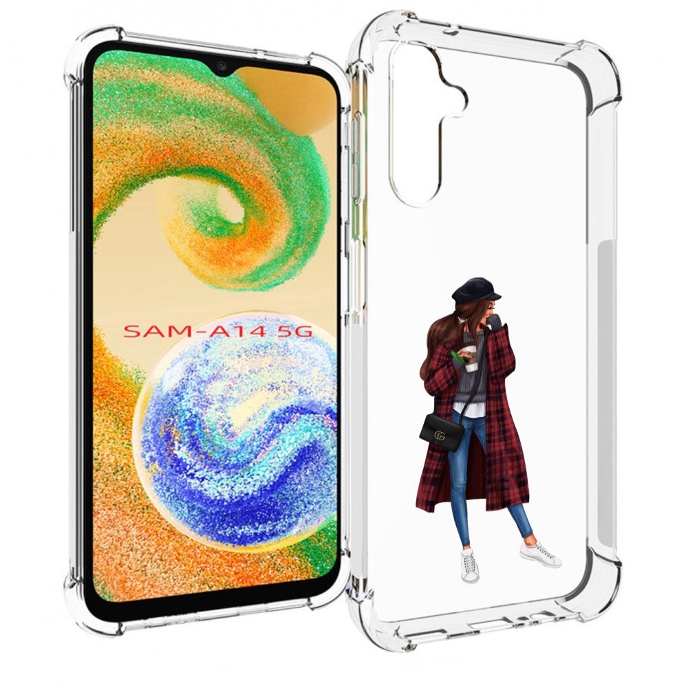 Чехол MyPads девушка-в-клетчатом-пальто для Samsung Galaxy A14 5G