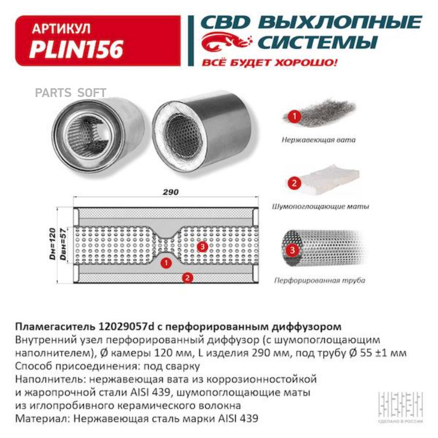 

Пламегаситель 12029057d с перфорированным диффузором, из Нерж.стали. CBD. PLIN156 1шт