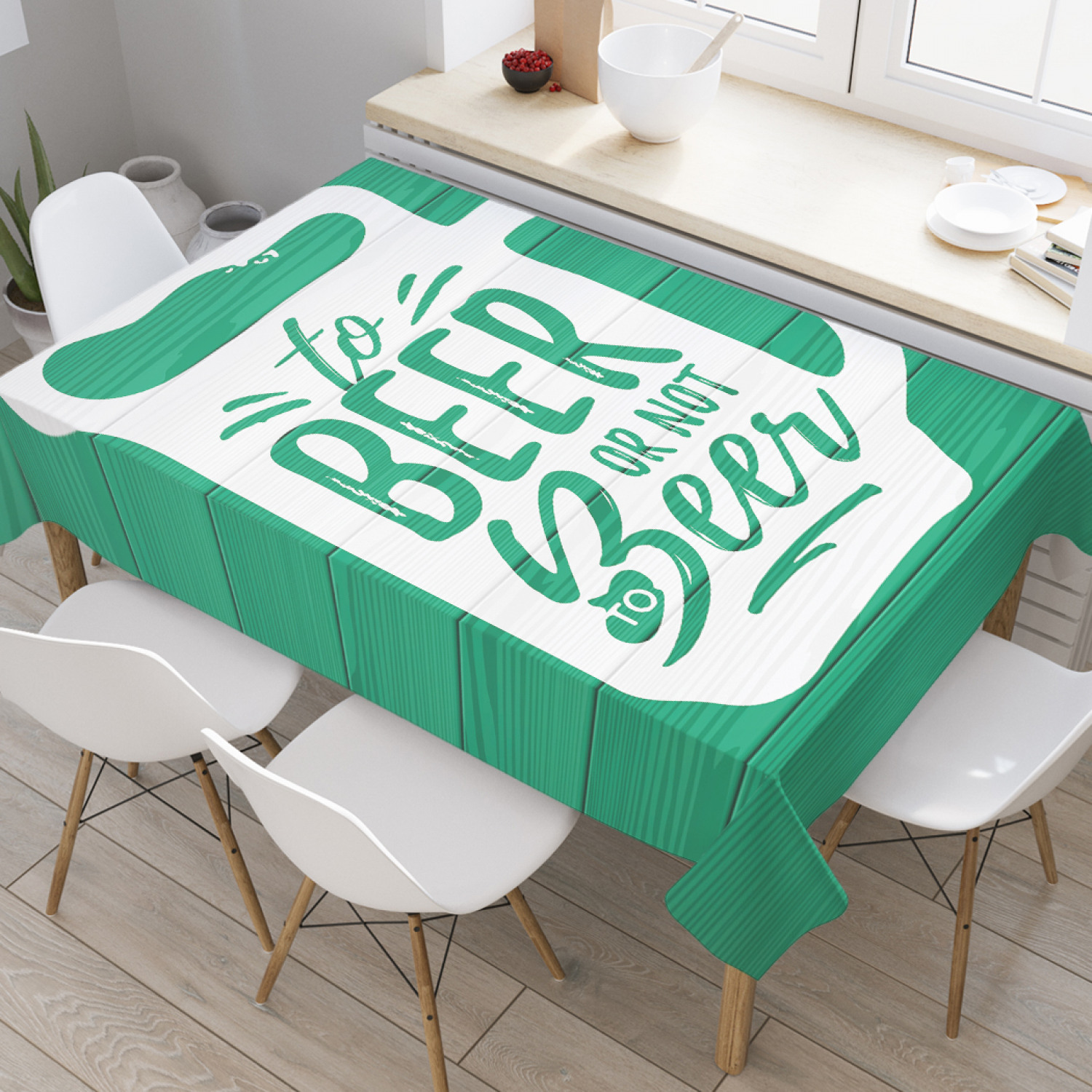 

Скатерть прямоугольная JoyArty "Пора пить пиво" из оксфорда, 120x145 см, Зеленый, Пора пить пиво