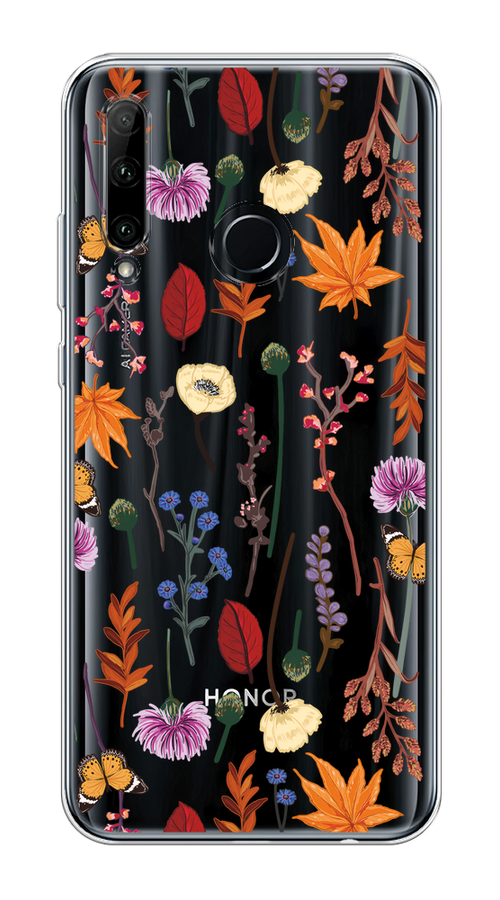 

Чехол на Honor 10i/20e/Huawei P Smart Plus 2019 "Orange Purple flowers", Оранжевый;красный;розовый;желтый;прозрачный, 69250-1