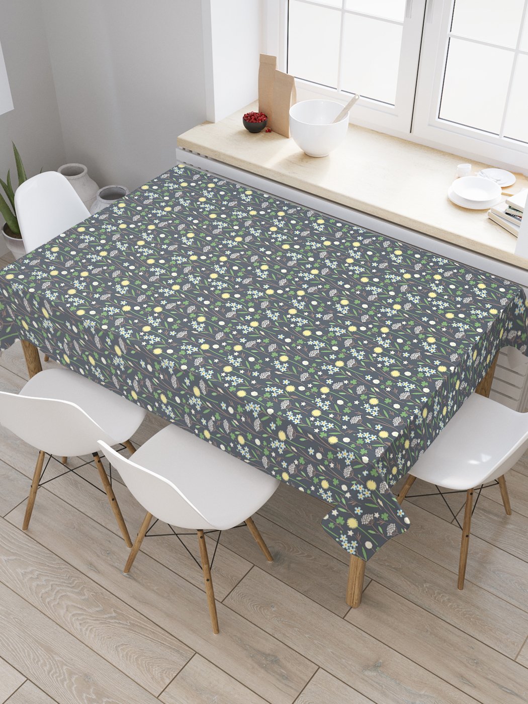 

Скатерть прямоугольная JoyArty "Луговое цветение" из сатена, 180x145 см, Серый, Луговое цветение