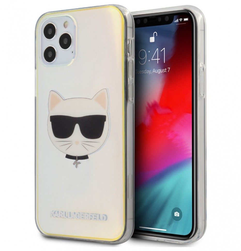 фото Чехол cg mobile karl lagerfeld iridescent choupette's head iphone 12/12 pro радужный