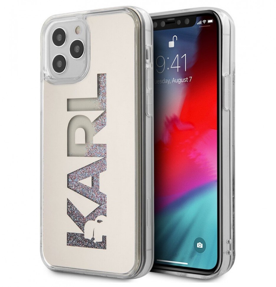 фото Чехол cg mobile karl lagerfeld liquid glitter karl logo iphone 12 pro max серебристый