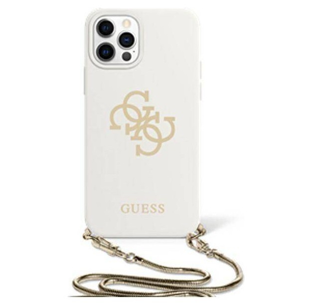 фото Чехол cg mobile guess liquid silicone 4g big logo + gold chain iphone 12/12 pro белый