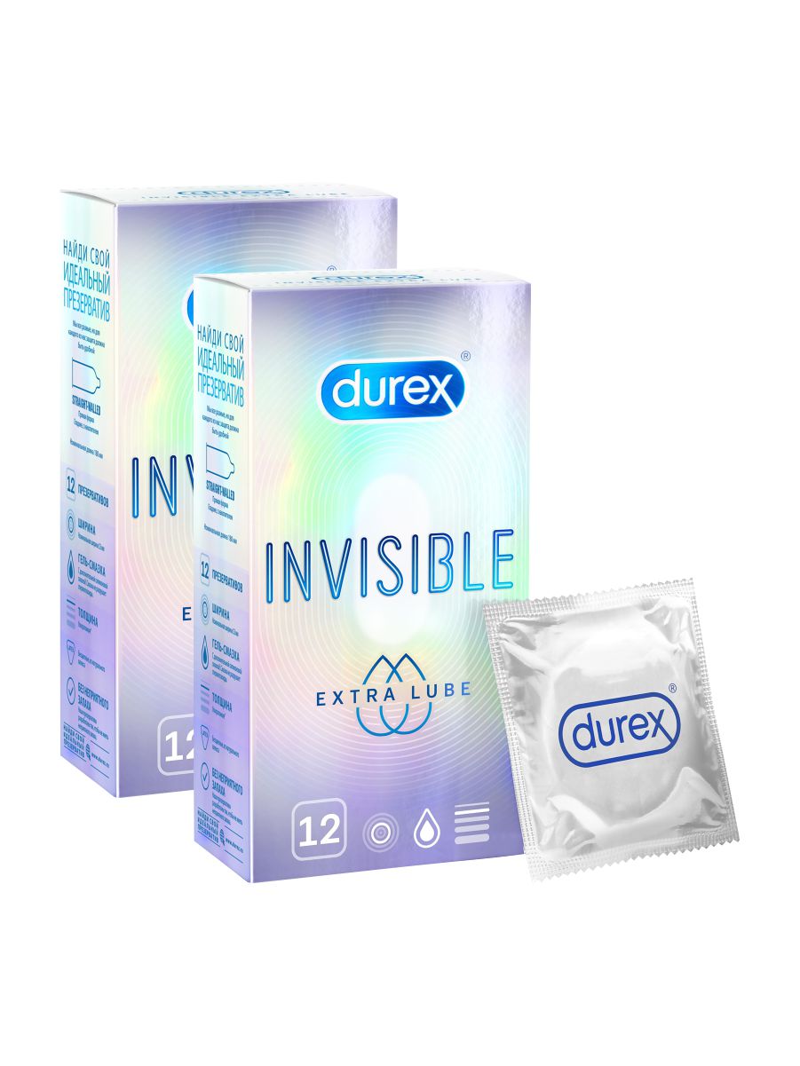 Комплект презервативов Durex Invisible Extra Lube 12 штук в упаковке х 2 упаковки