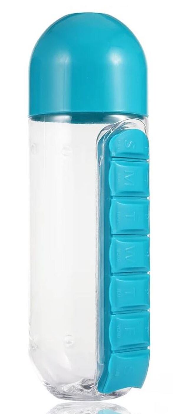 Бутылка для воды с таблетницей Pill & Vitamen Organizer Bottle, голубая