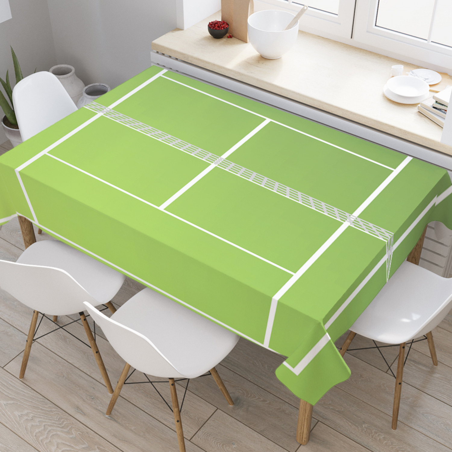 фото Скатерть прямоугольная на кухонный стол joyarty "теннисное поле" из оксфорда, 120x145 см