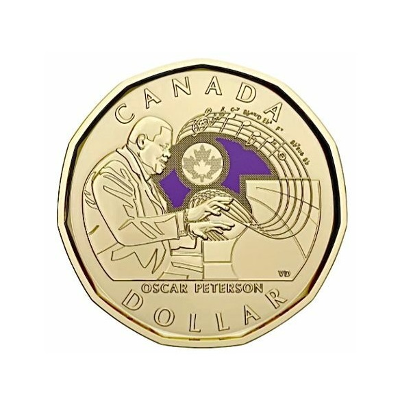 

Памятная монета цветная 1 доллар Оскар Питерсон Канада 2022 г