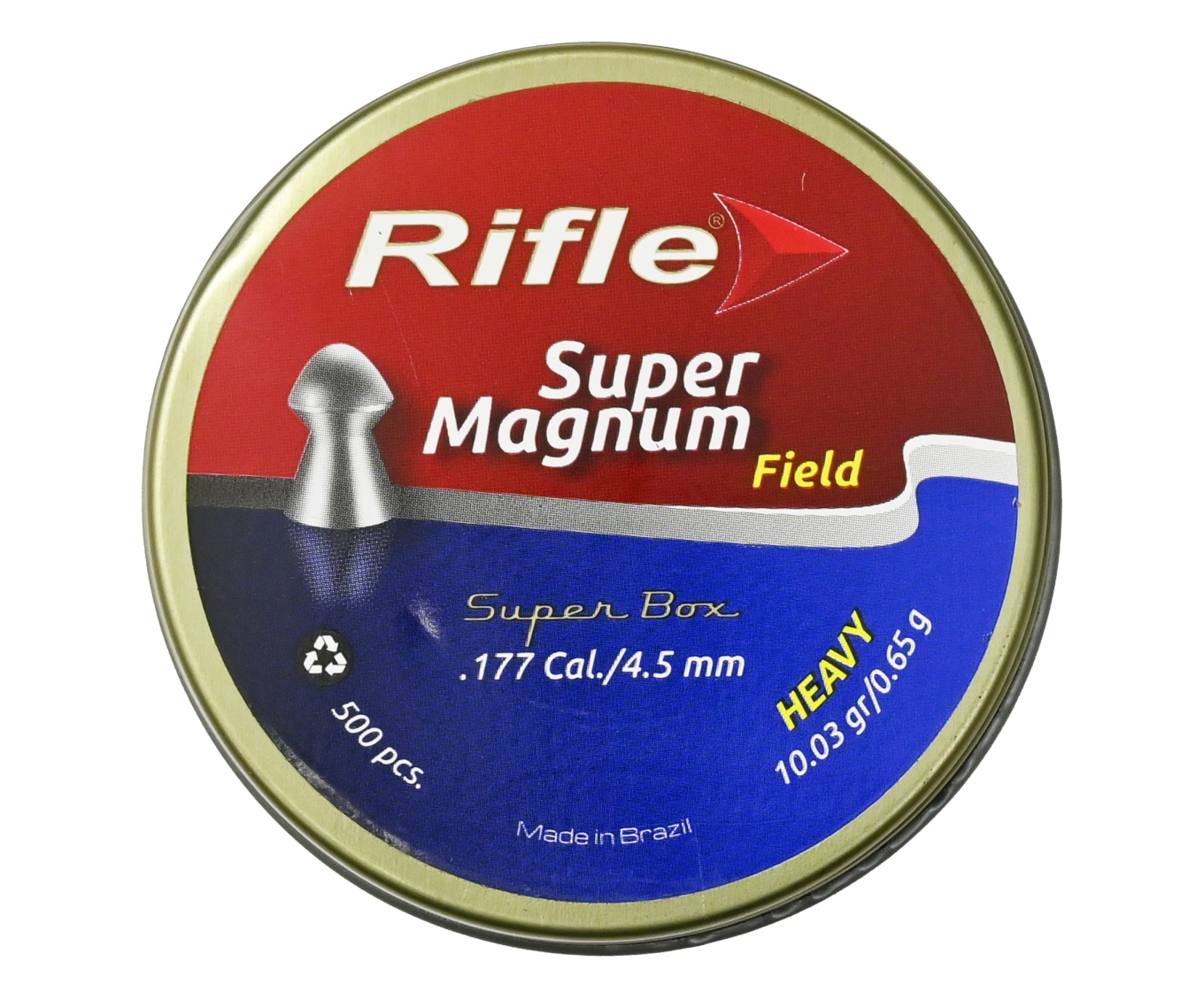 

Пуля пневм. RIFLE Field Series Super Magnum Heavy 4,5 мм. 0,65 гр. 500 шт. в банке 7023EX, Серебристый, Super Magnum Heavy