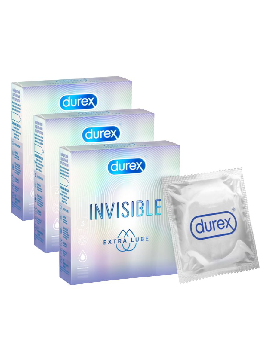 Комплект презервативов Durex Invisible Extra Lube 3 штуки в упаковке х 3 упаковки