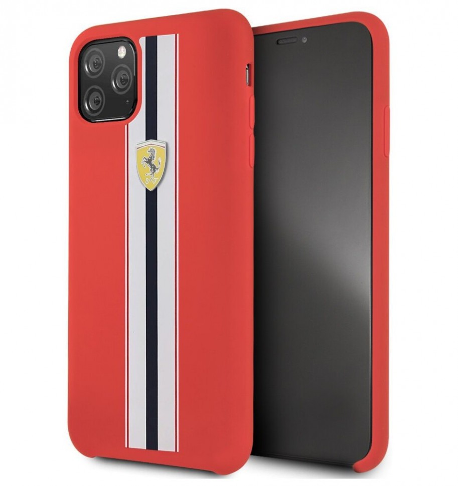 фото Чехол cg mobile ferrari on-track silicone stripes iphone 11 pro max красный