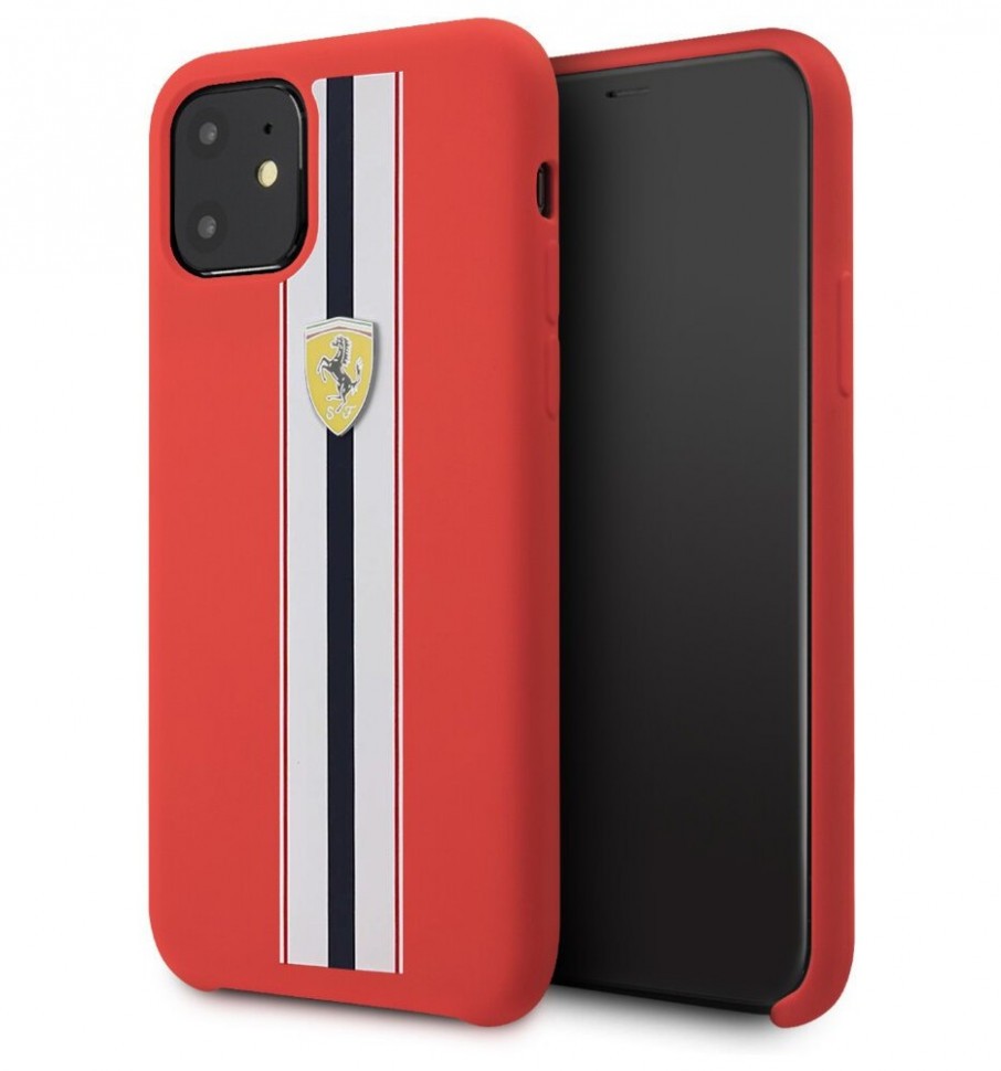 фото Чехол cg mobile ferrari on-track silicone stripes iphone 11 красный