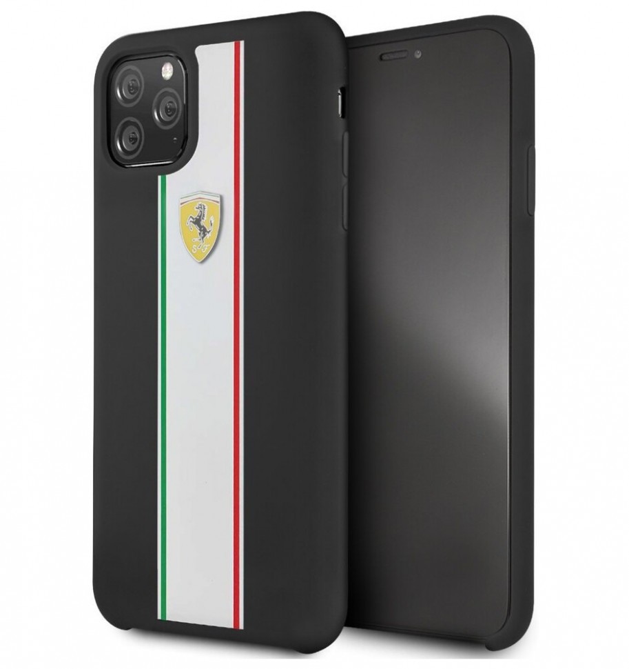 фото Чехол cg mobile ferrari on-track silicone stripes iphone 11 pro max черный