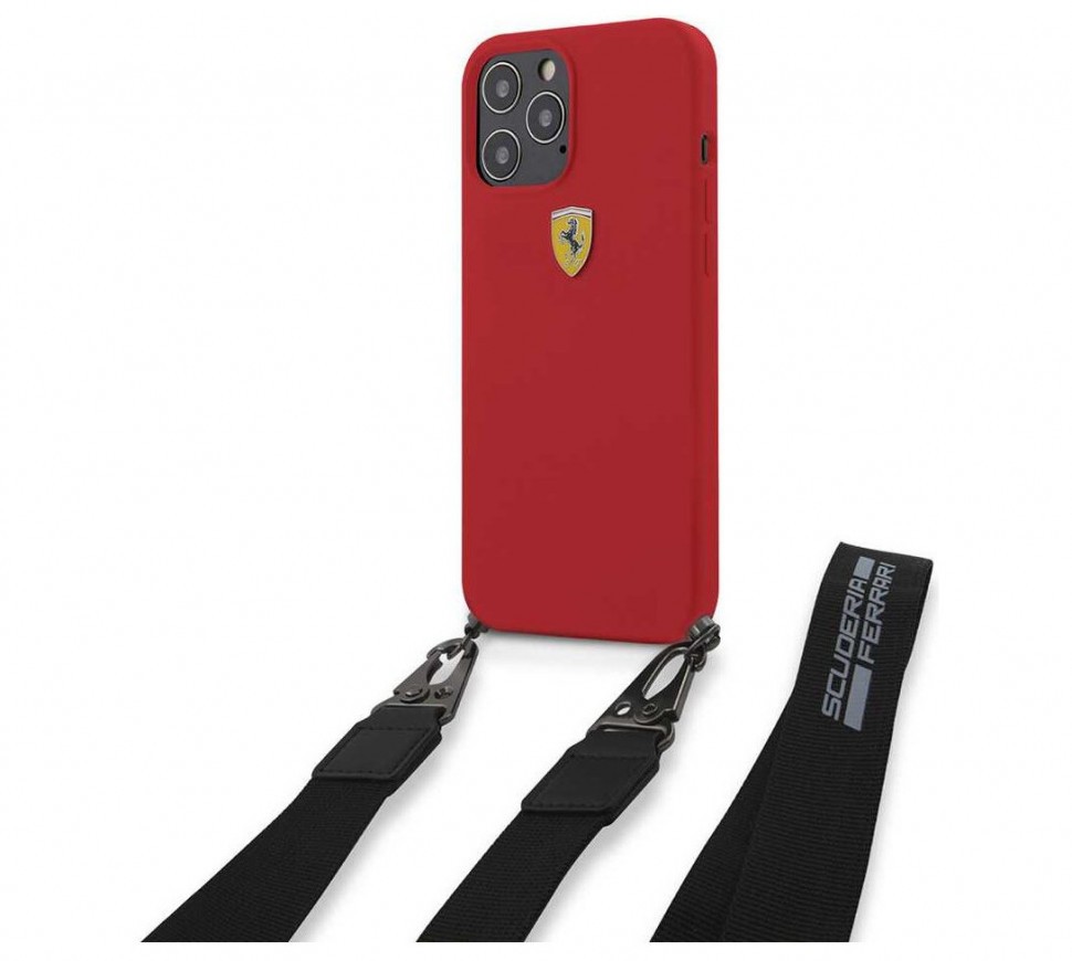 фото Чехол cg mobile ferrari on-track liquid silicone strap&metal logo iphone 12/12 pro красный