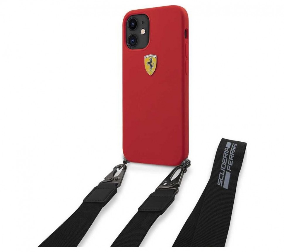 фото Чехол cg mobile ferrari on-track liquid silicone strap&metal logo iphone 12 mini красный