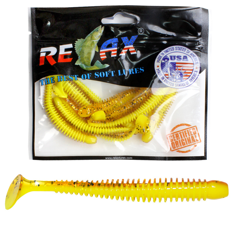 

Мягкая силиконовая приманка риппер Relax Texas Laminat 100 мм., 10 шт., l017, Желтый, Texas Laminat