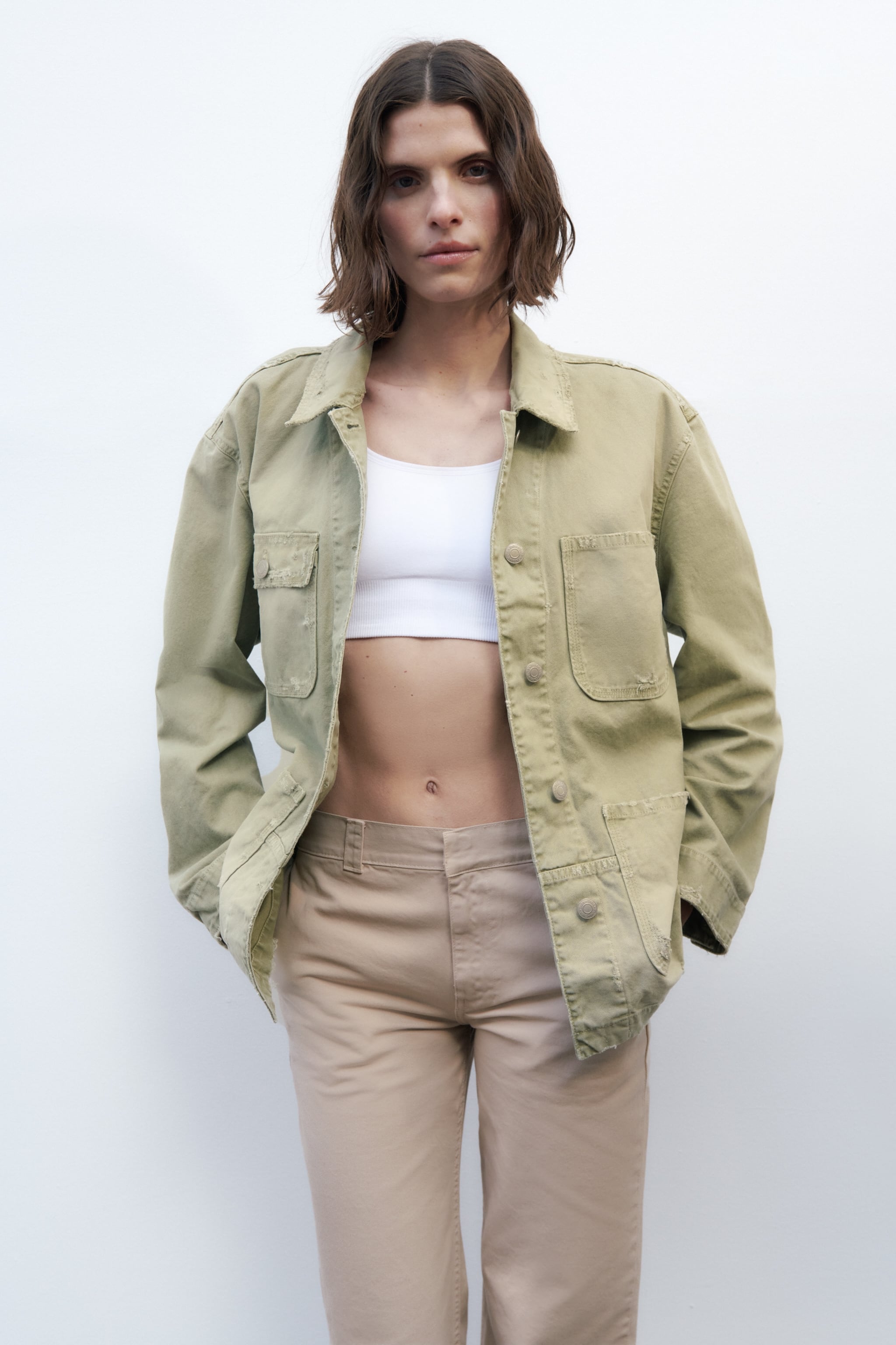 

Джинсовая куртка женская ZARA 05520074 зеленая M (доставка из-за рубежа), Зеленый, 05520074