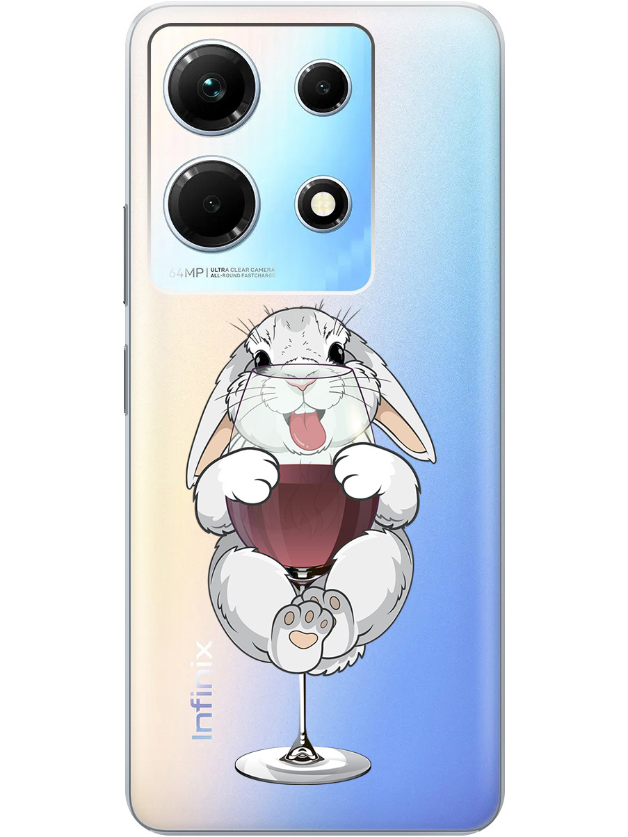 

Силиконовый чехол на Infinix Note 30 с принтом "Кролик и бокал", Прозрачный;белый;бордовый, 773943775