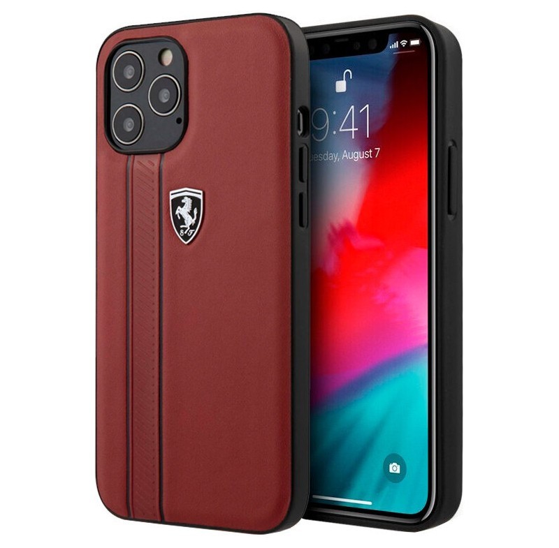 фото Чехол cg mobile ferrari off-track genuine leather stitched stipe iphone 12 pro max красный