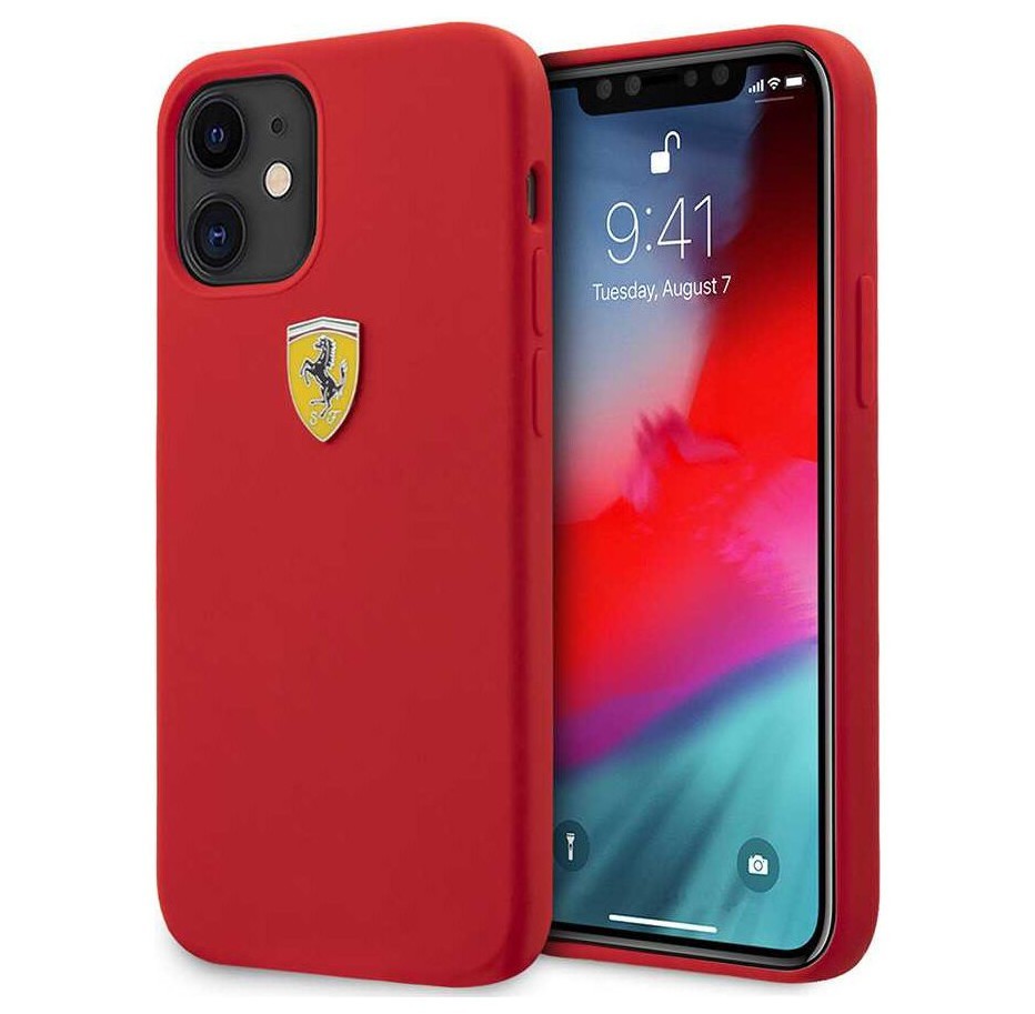 фото Чехол cg mobile ferrari on-track liquid silicone with metal logo iphone 12 mini красный