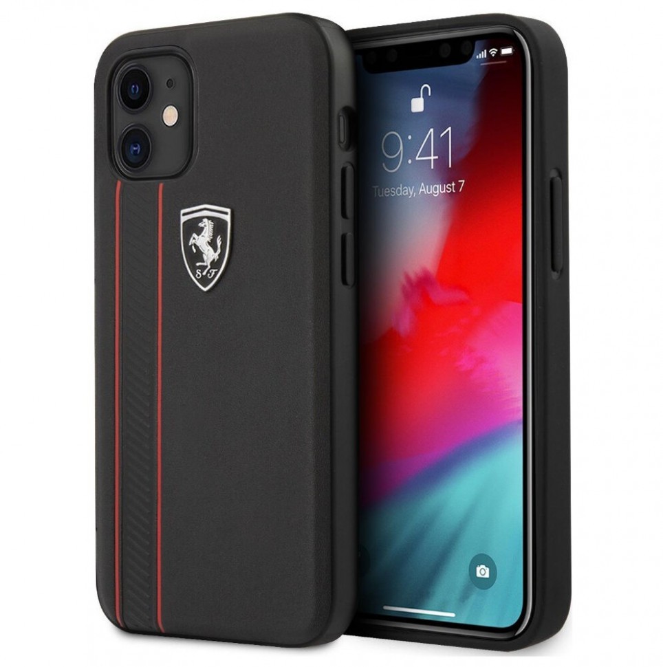 фото Чехол cg mobile ferrari off-track genuine leather stitched stipe iphone 12 mini черный