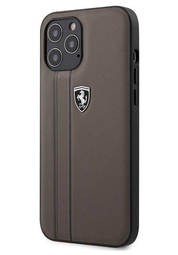 фото Чехол cg mobile ferrari off-track genuine leather stitched stipe iphone 12/12 pro brown