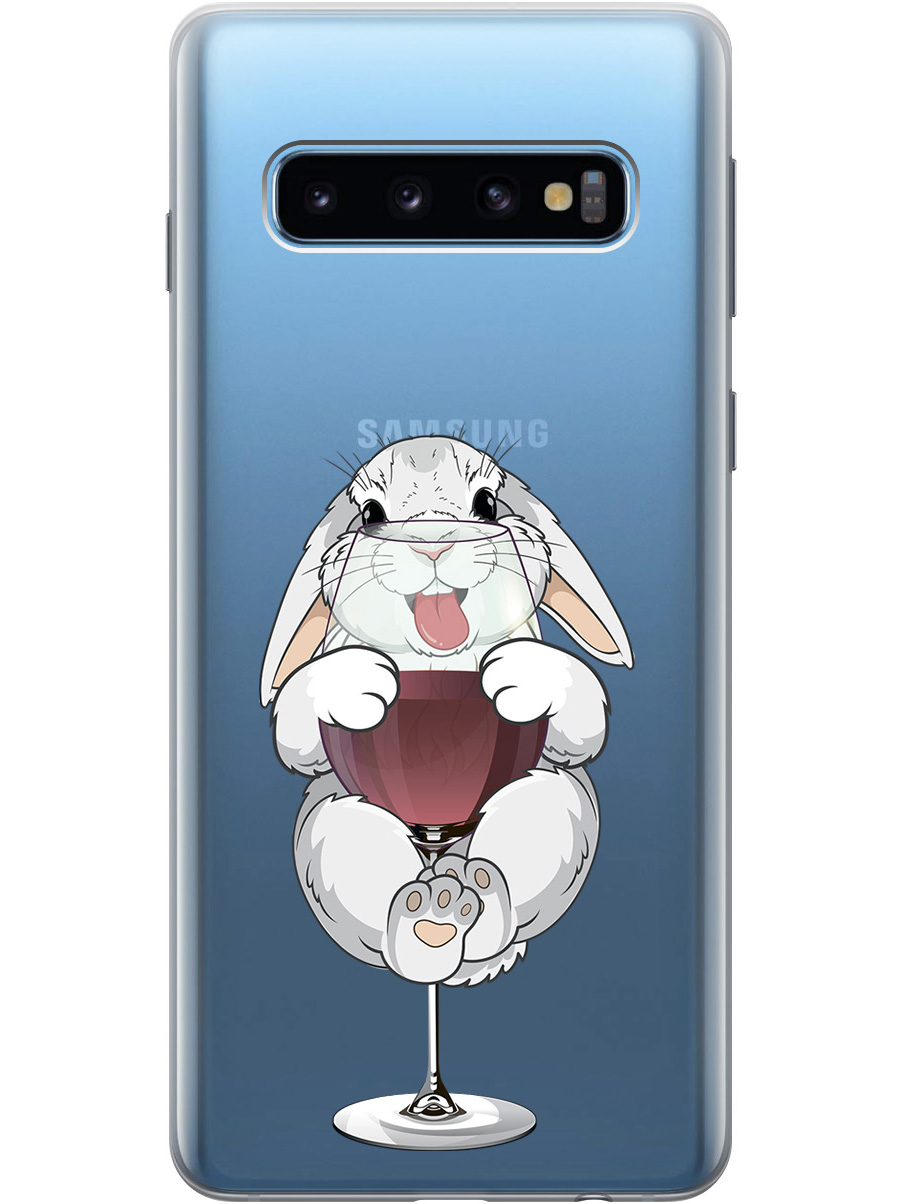 

Силиконовый чехол на Samsung Galaxy S10 с принтом "Кролик и бокал", Прозрачный;белый;бордовый, 720461375