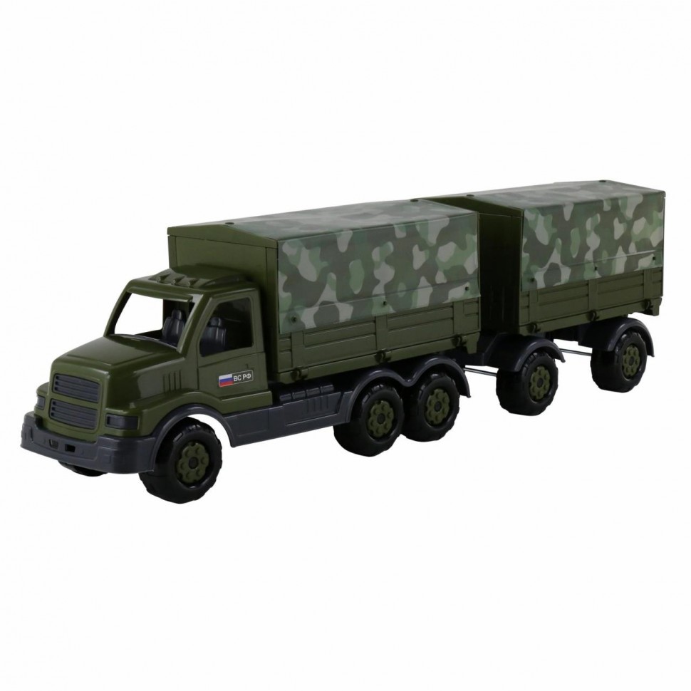 

Игрушка Полесье игрушка машинка бортовой тентовый военный с прицепом Сталкер, арт. 48653, Зеленый