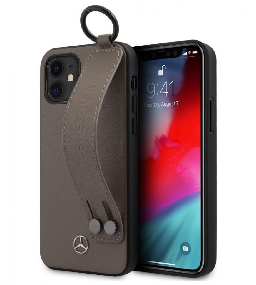 фото Чехол cg mobile mercedes genuine leather with hand strap iphone 12 mini коричневый