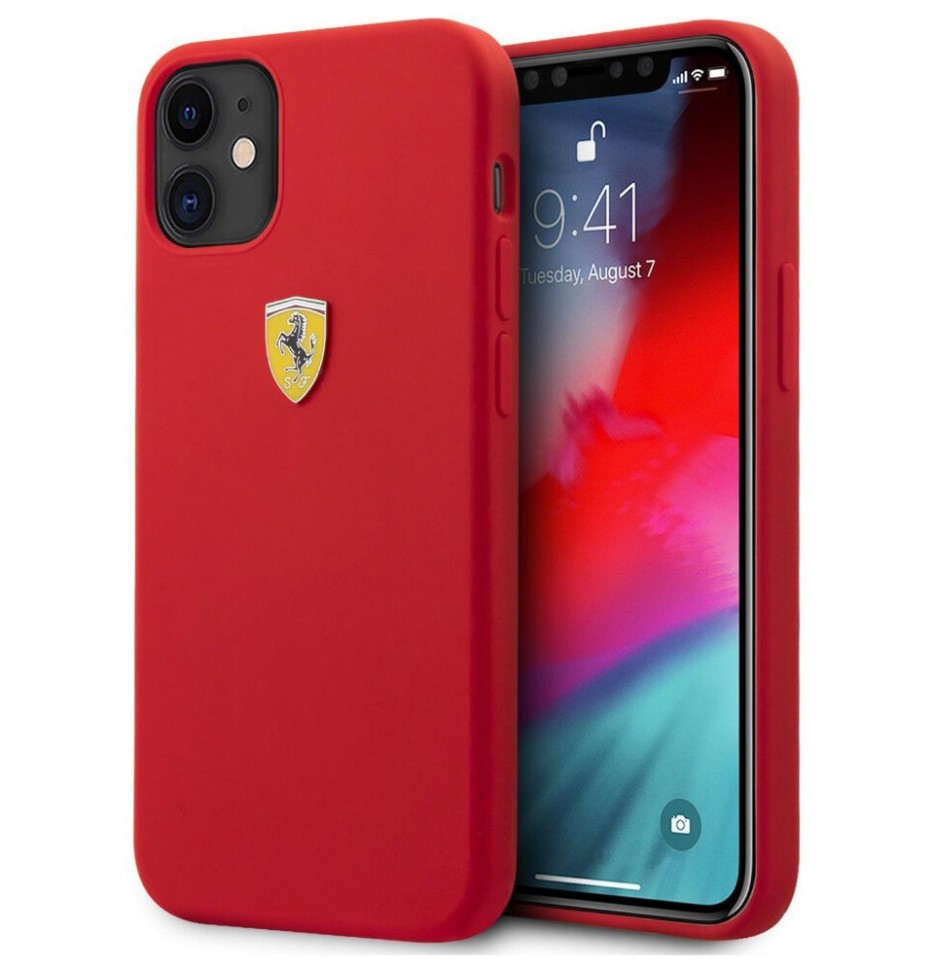 фото Чехол cg mobile ferrari on-track liquid silicone with metal logo iphone 12/12 pro красный