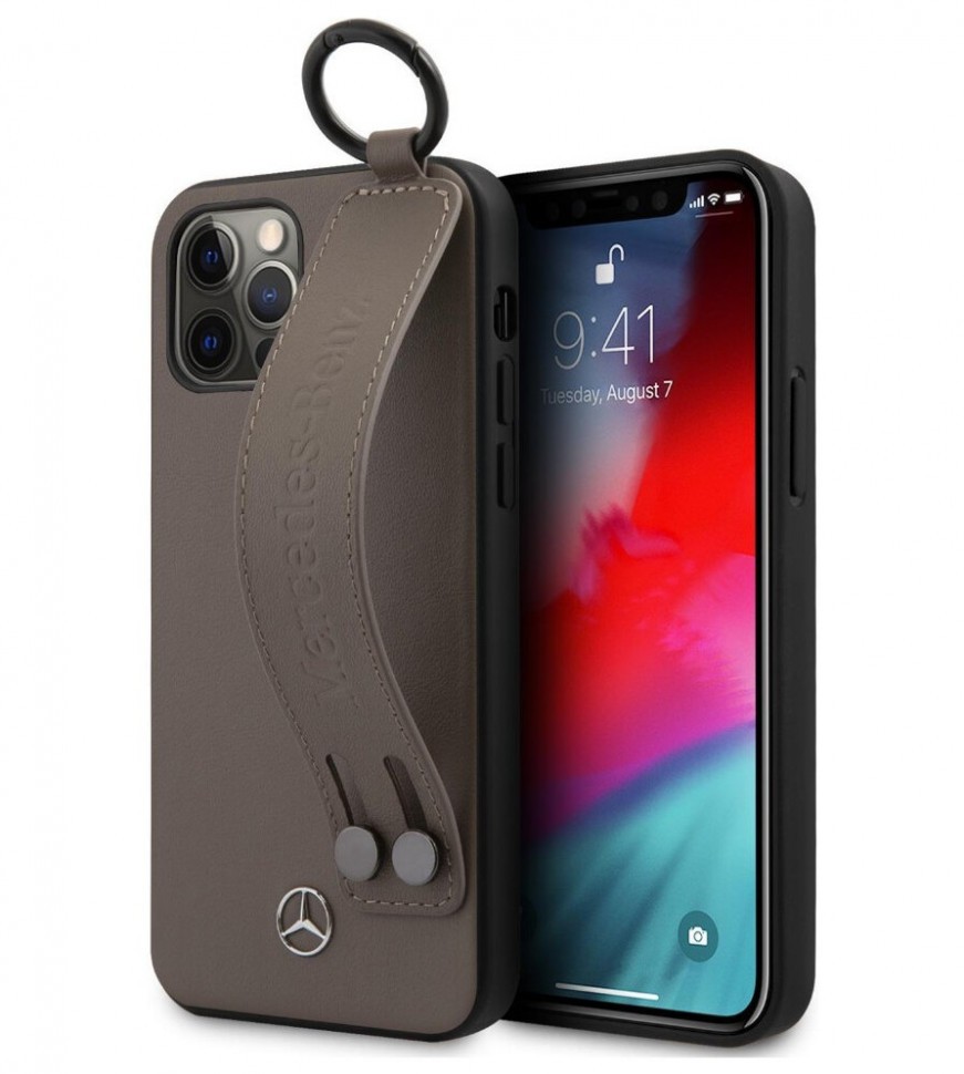 фото Чехол cg mobile mercedes genuine leather with hand strap iphone 12 pro max коричневый