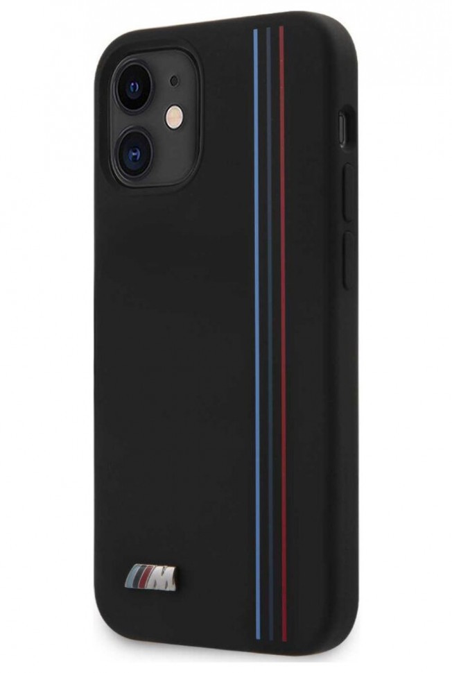 фото Чехол cg mobile bmw m-collection liquid silicone tricolor lines iphone 12 mini черный