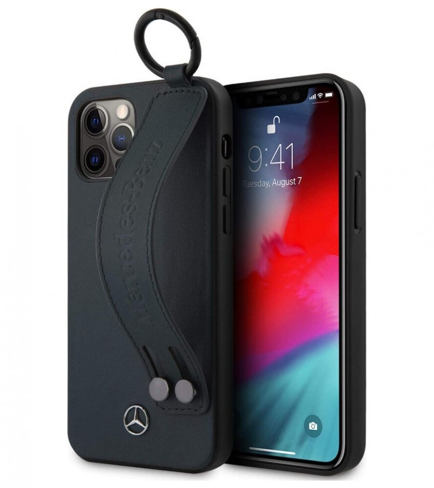 фото Чехол cg mobile mercedes genuine leather with hand strap iphone 12/12 pro синий