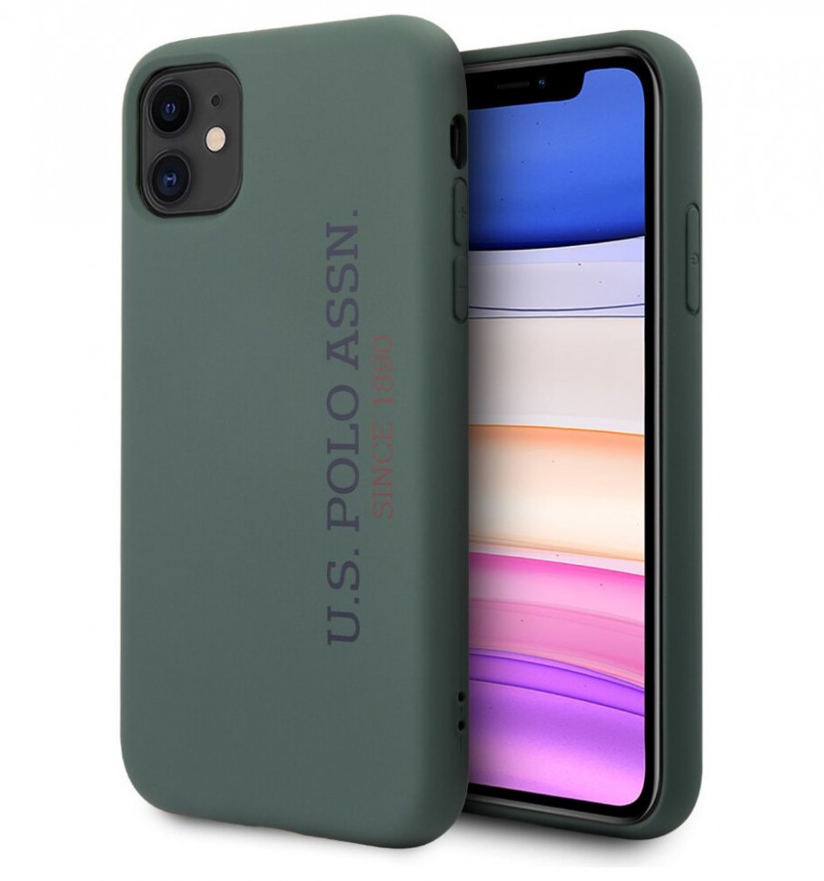 фото Чехол cg mobile u.s. polo assn. liquid silicone vertical logo iphone 11 зеленый