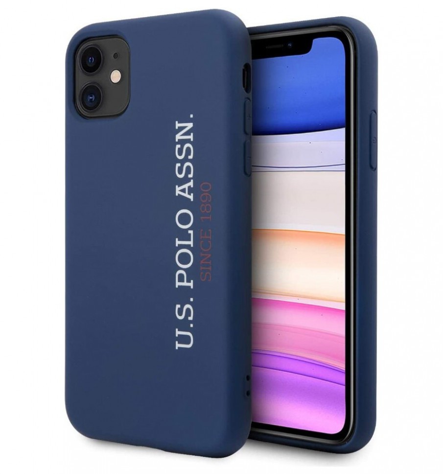 фото Чехол cg mobile u.s. polo assn. liquid silicone vertical logo iphone 11 синий