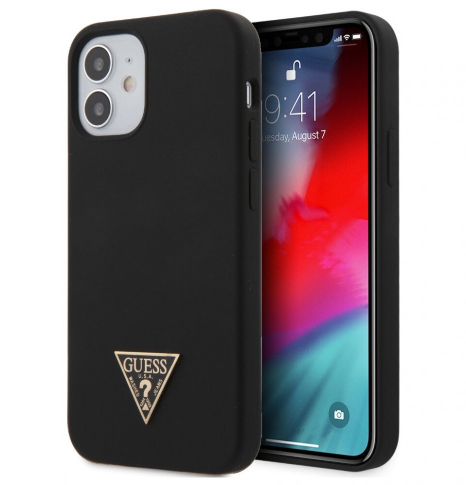 фото Чехол cg mobile guess liquid silicone triangle metal logo iphone 12 mini черный