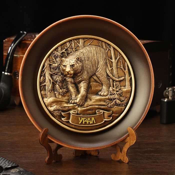 фото Тарелка сувенирная "тигр", керамика, гипс, d=16 см nobrand