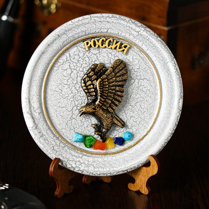 фото Тарелка сувенирная "орёл", керамика, гипс, минералы, d=11 см nobrand