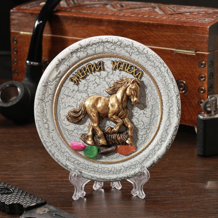 фото Тарелка сувенирная "лошадь", керамика, гипс, минералы, d=11 см nobrand