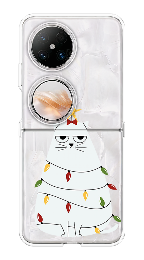 

Чехол на Huawei Pocket 2 "Котик в гирлянде", Белый;красный;желтый, 6123850-1