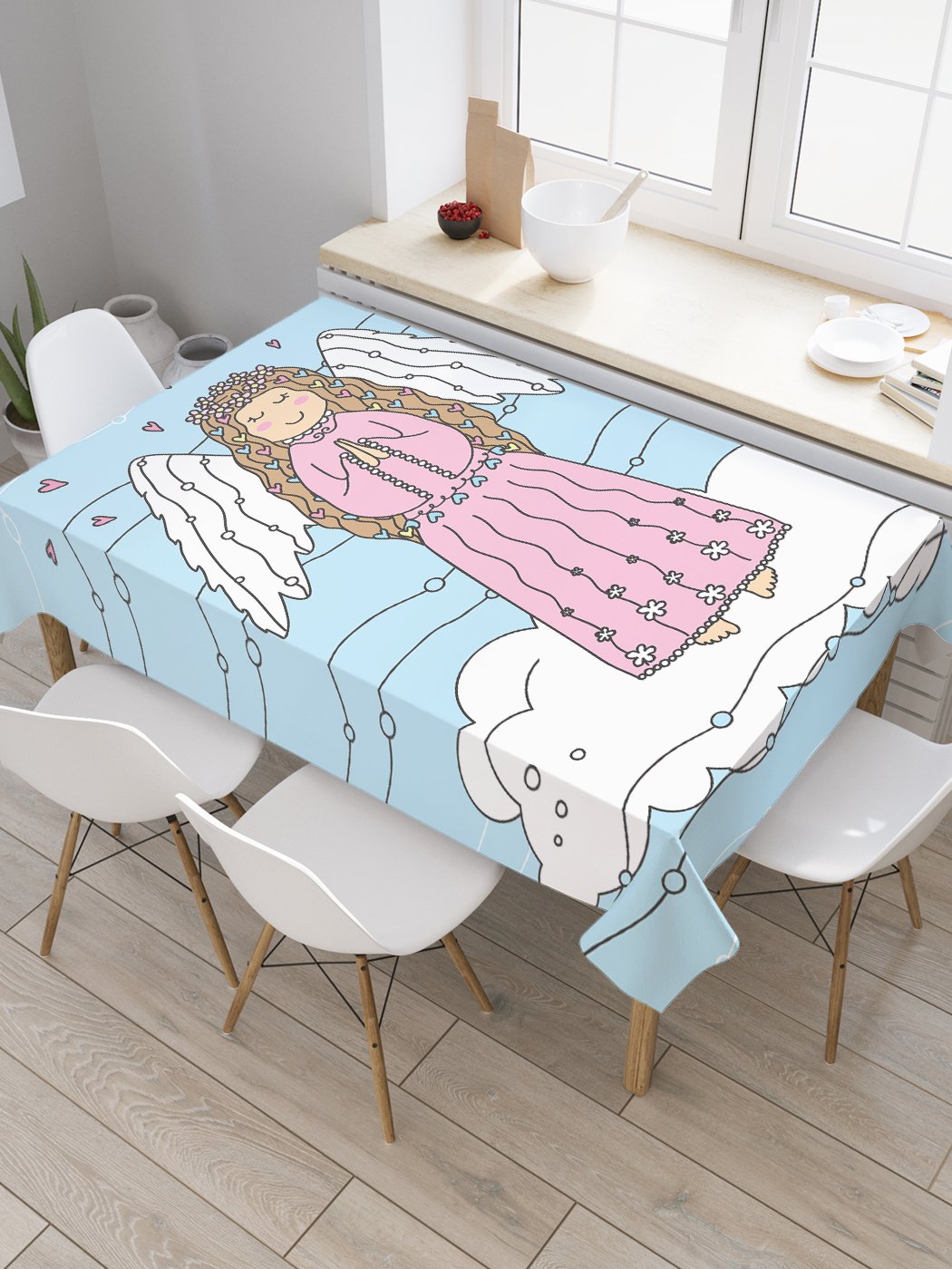

Скатерть прямоугольная JoyArty "Ангелочек в небесах" из сатена, 180x145 см, Ангелочек в небесах