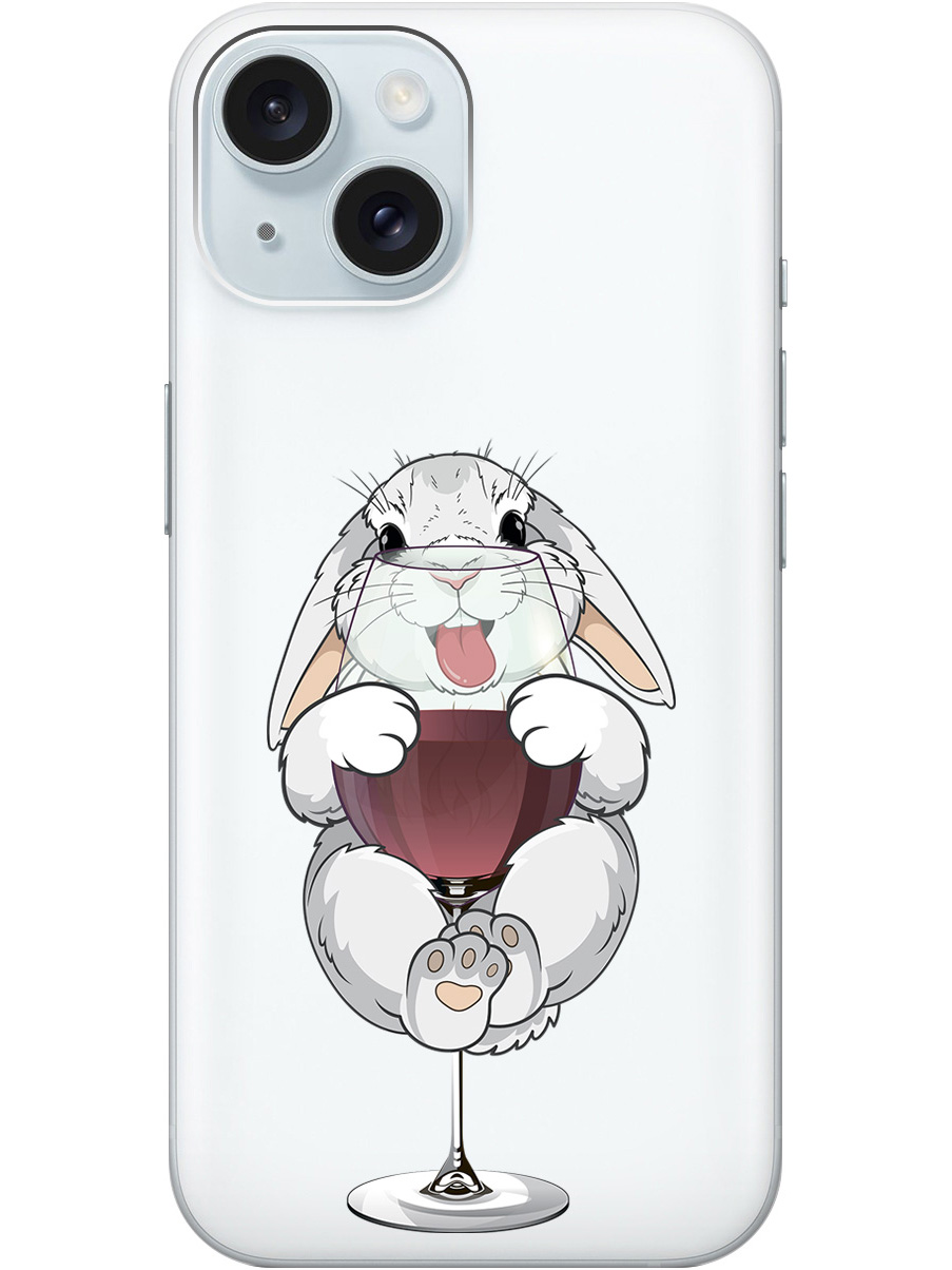 

Силиконовый чехол на Apple iPhone 15 с принтом "Кролик и бокал", Прозрачный;белый;бордовый, 775147875