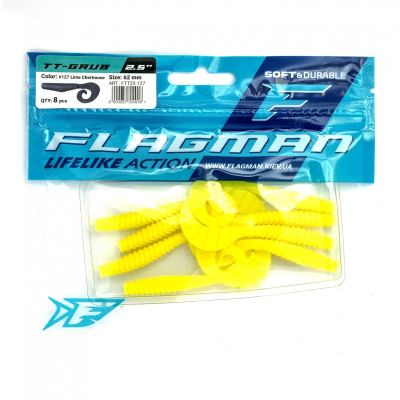 

Силиконовая приманка FLAGMAN Твистер TT-Grub 2,5'' #127 Lime Chartreuse 6,2см 8шт, FTT25