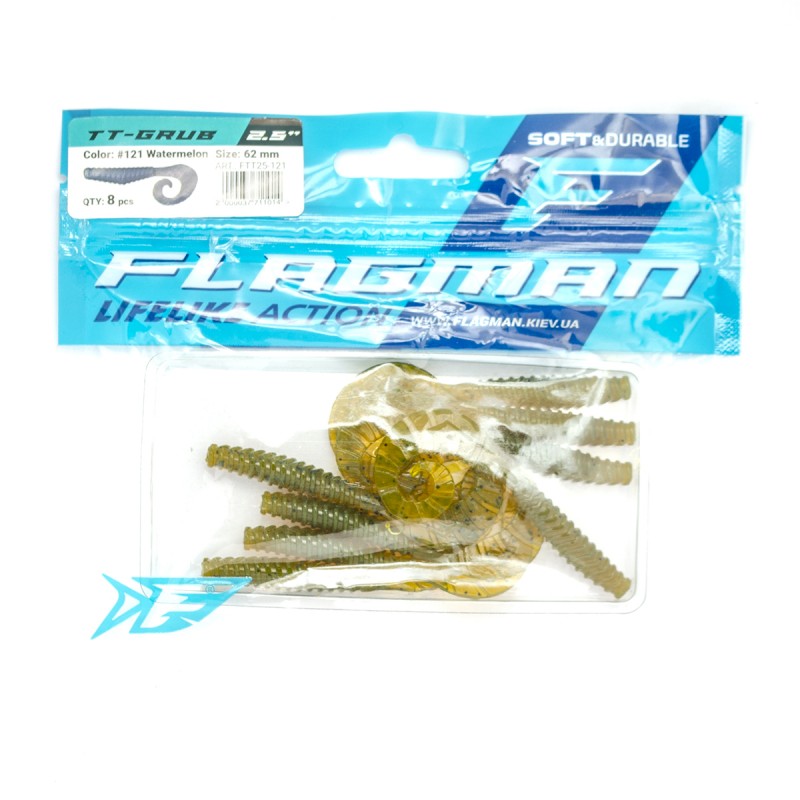 

Силиконовая приманка FLAGMAN Твистер TT-Grub 2,5'' #121 Watermelon 6,2см 8шт, FTT25