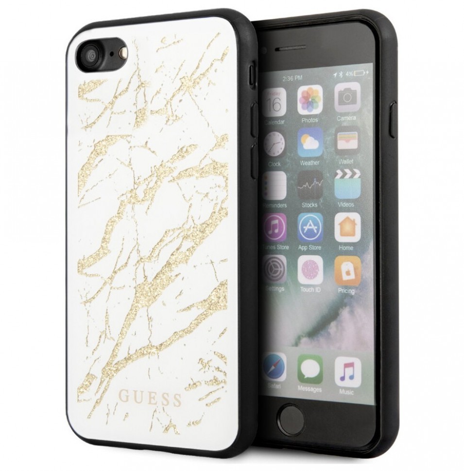 фото Чехол cg mobile guess double layer marble tempered glass iphone se 2020/8/7 белый