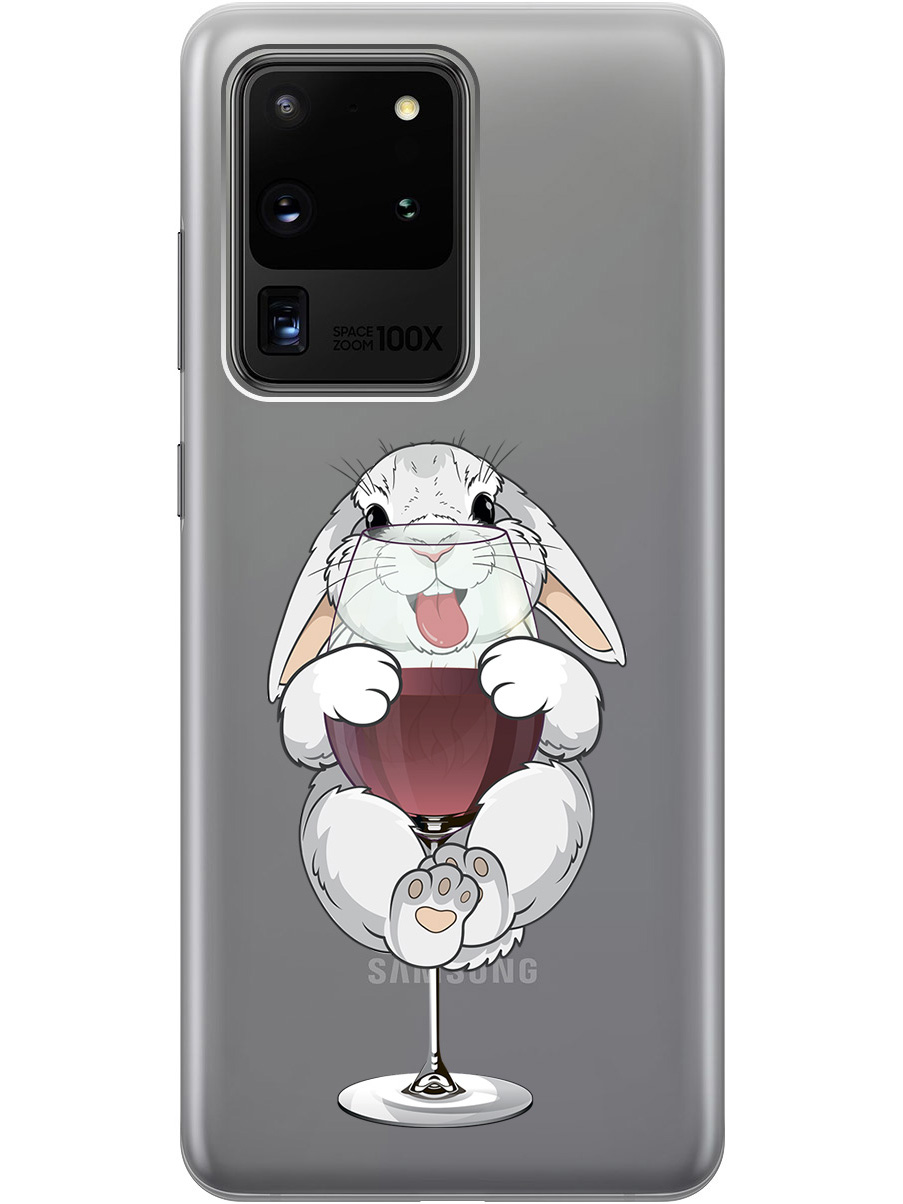 

Силиконовый чехол на Samsung Galaxy S20 Ultra с принтом "Кролик и бокал", Прозрачный;белый;бордовый, 722628675