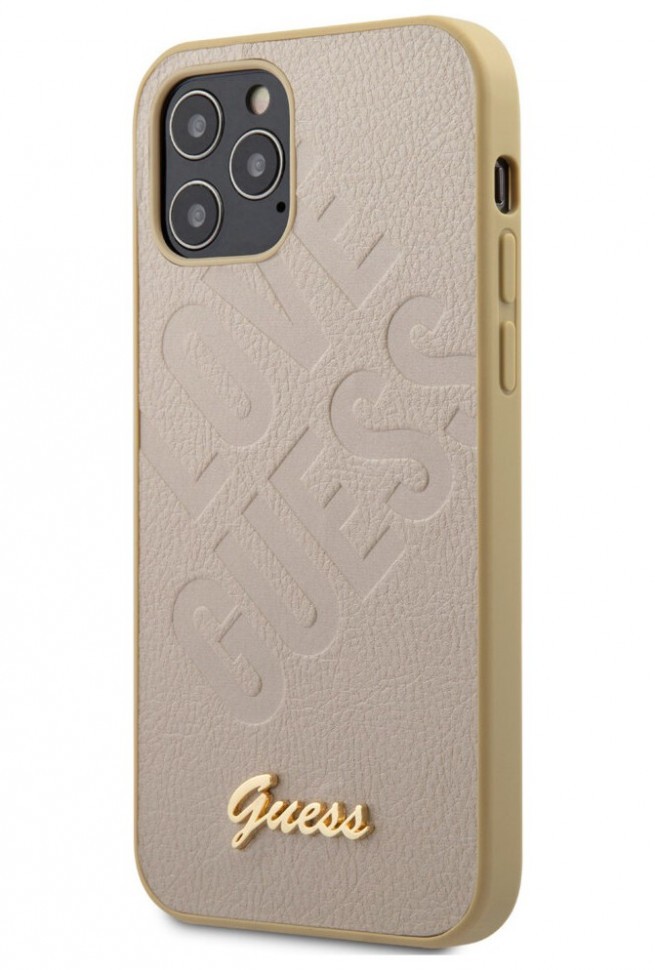 фото Чехол cg mobile guess iridescent "love" with metal logo iphone 12/12 pro золотой