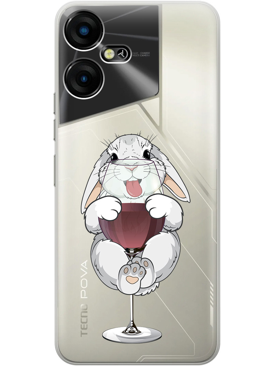 

Силиконовый чехол на Tecno Pova Neo 3 с принтом "Кролик и бокал", Прозрачный;белый;бордовый, 778683575